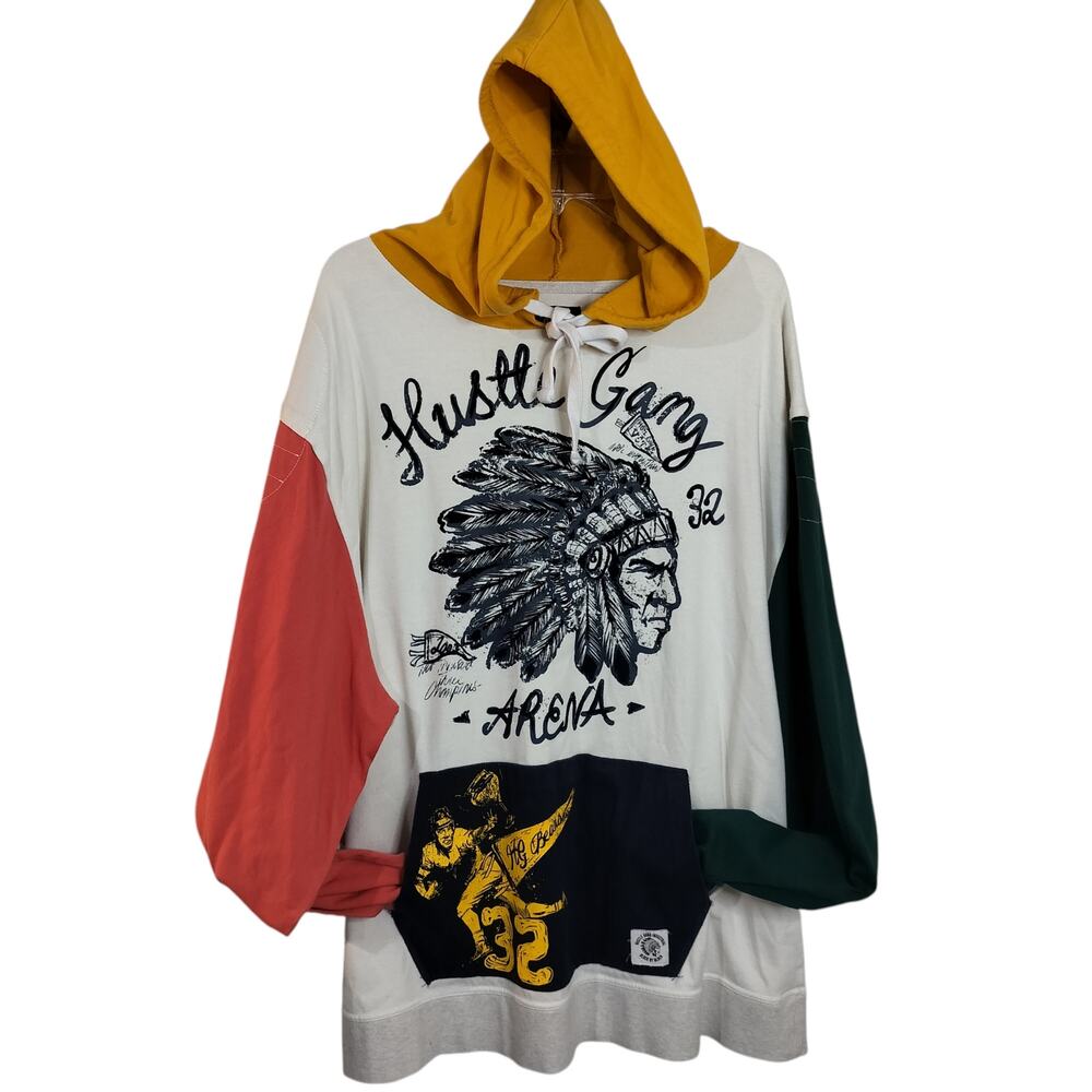 M853) Hustle Gang Arena Beans 32 Colorblock Pullover Graphic Hoodie Tall 3X - Picture 3 of 9